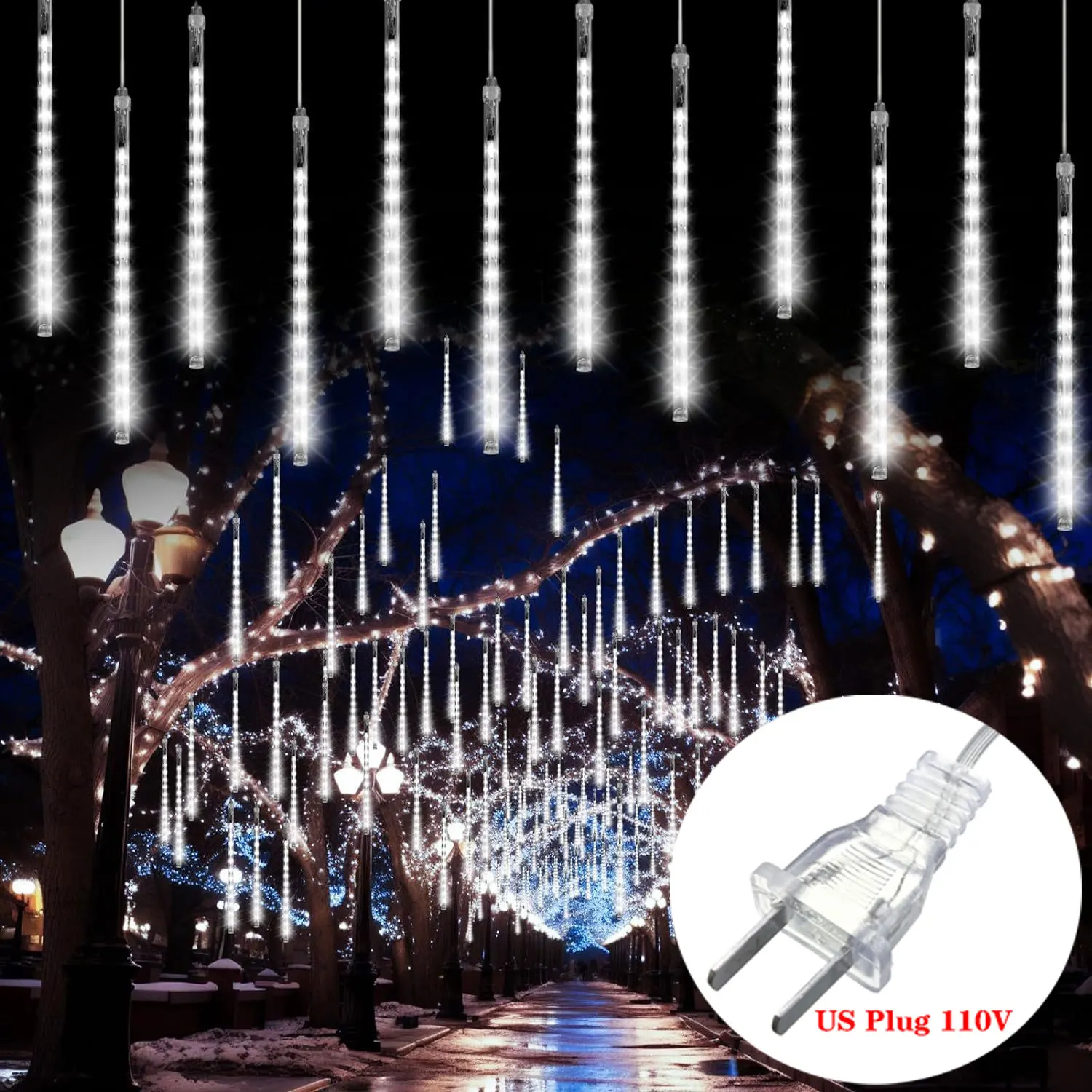 LED 유성우 8 튜브 요정 휴일 조명 미국 플러그 110V 웨딩 파티 침실 야외 2025 크리스마스 홈 인테리어