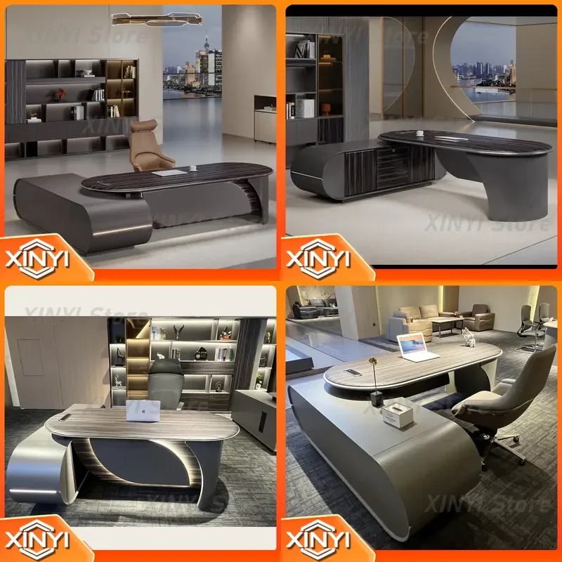 High-Tech High-End Luxury Computer Desk for Directors Convertible Extendable Executive Office Desk with File Cabinet Office