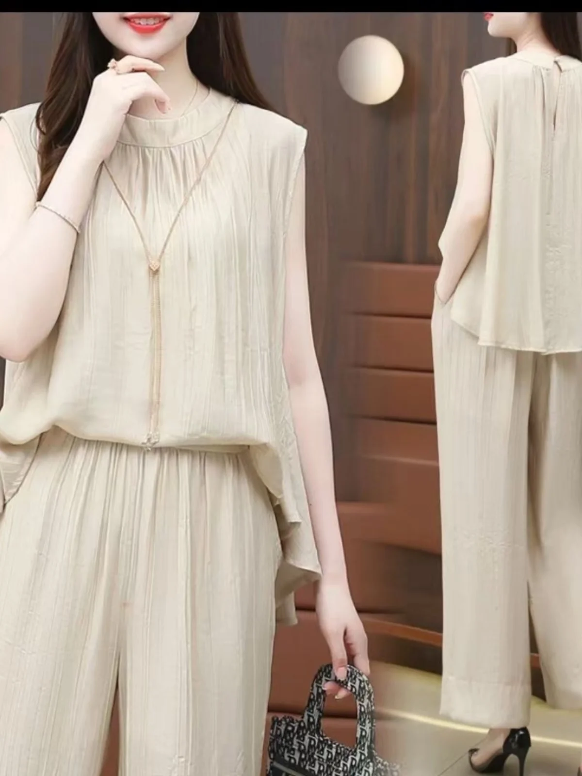 Fashionable Loose Summer Outfit for Women Sleeveless Wide Leg Pants Set Age Reducing Slimming Trendy plus Size Ensemble
