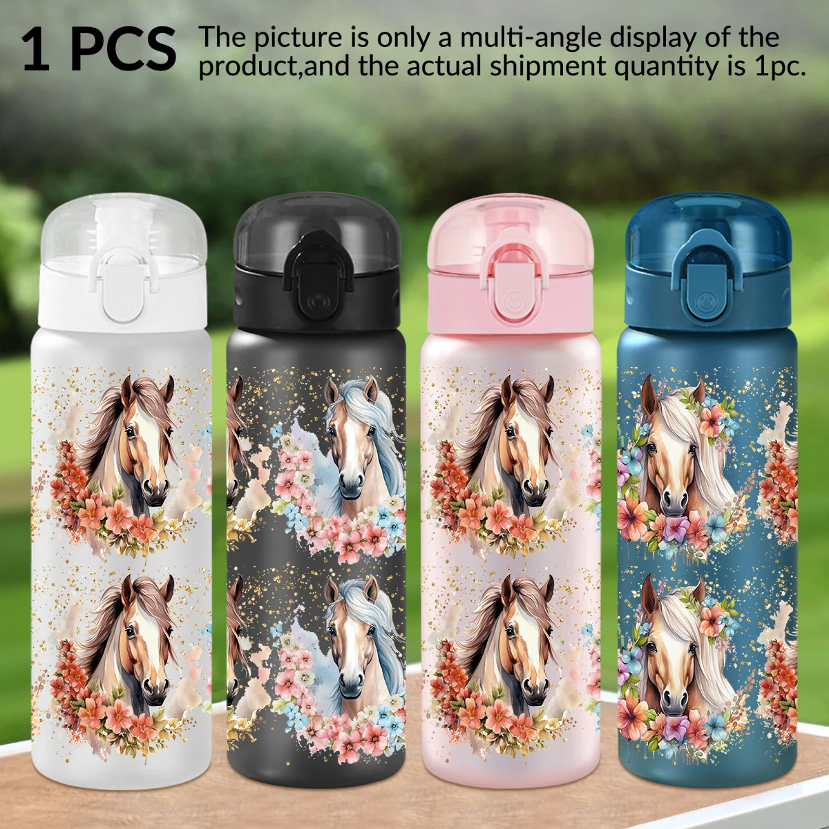 

1pc,Horse Floral Pattern 26oz Plastic Sports Water Cups, Outdoor Leak Proof Water Bottle,Equestrian Competition Gift