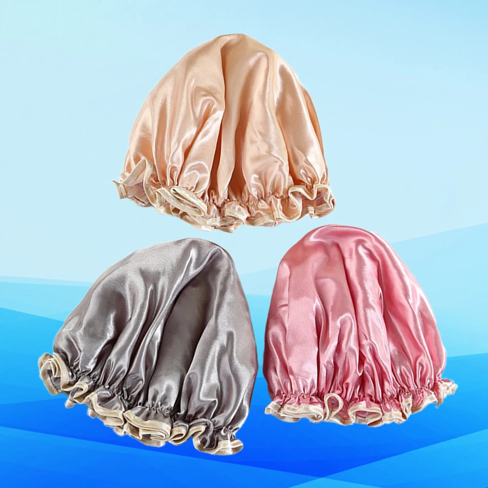 

3pcs Waterproof Shower Cap Lightweight Safe Thicken Bathing Hat Anti Lampblack Adult Accessories Home Salon Use