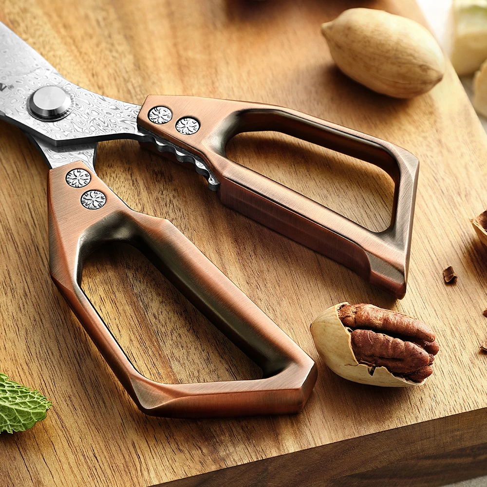 HEZHEN 110 Layers Damascus Steel Kitchen Scissors Walnut Powerful Multifunctional Crack Walnuts Open Beer Bottle