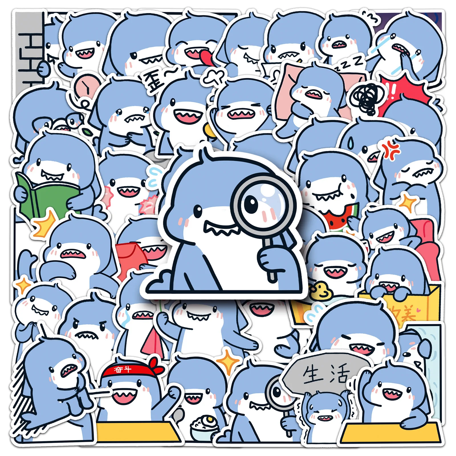 

50Pcs Cartoon Fat Shark Series Graffiti Stickers Suitable for Laptop Helmets Desktop Decoration DIY Stickers Toys Wholesale