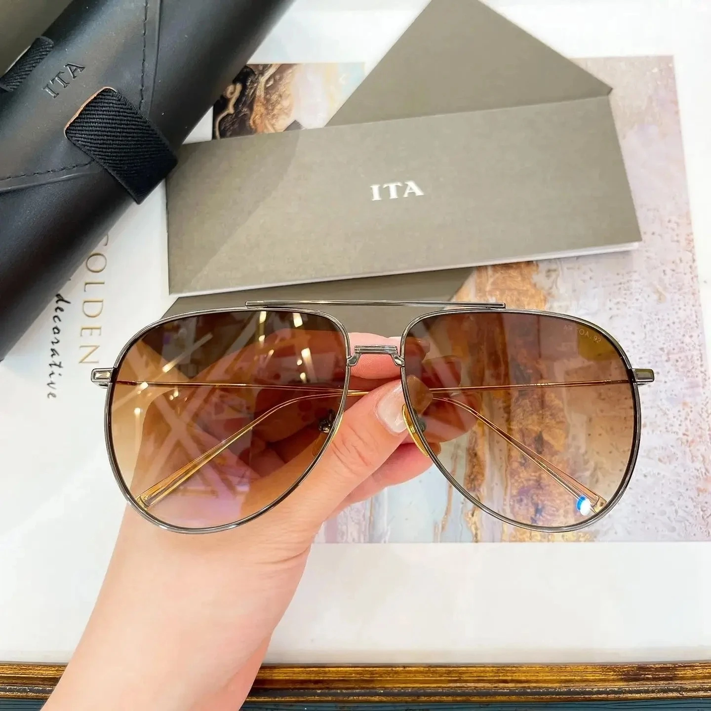 

New ORIGINALDITA DTS160 Premium Gold Oval Alloy Frame Luxury Womens Sunglasses Classic Casual Retro Business Men's Sun Glasses