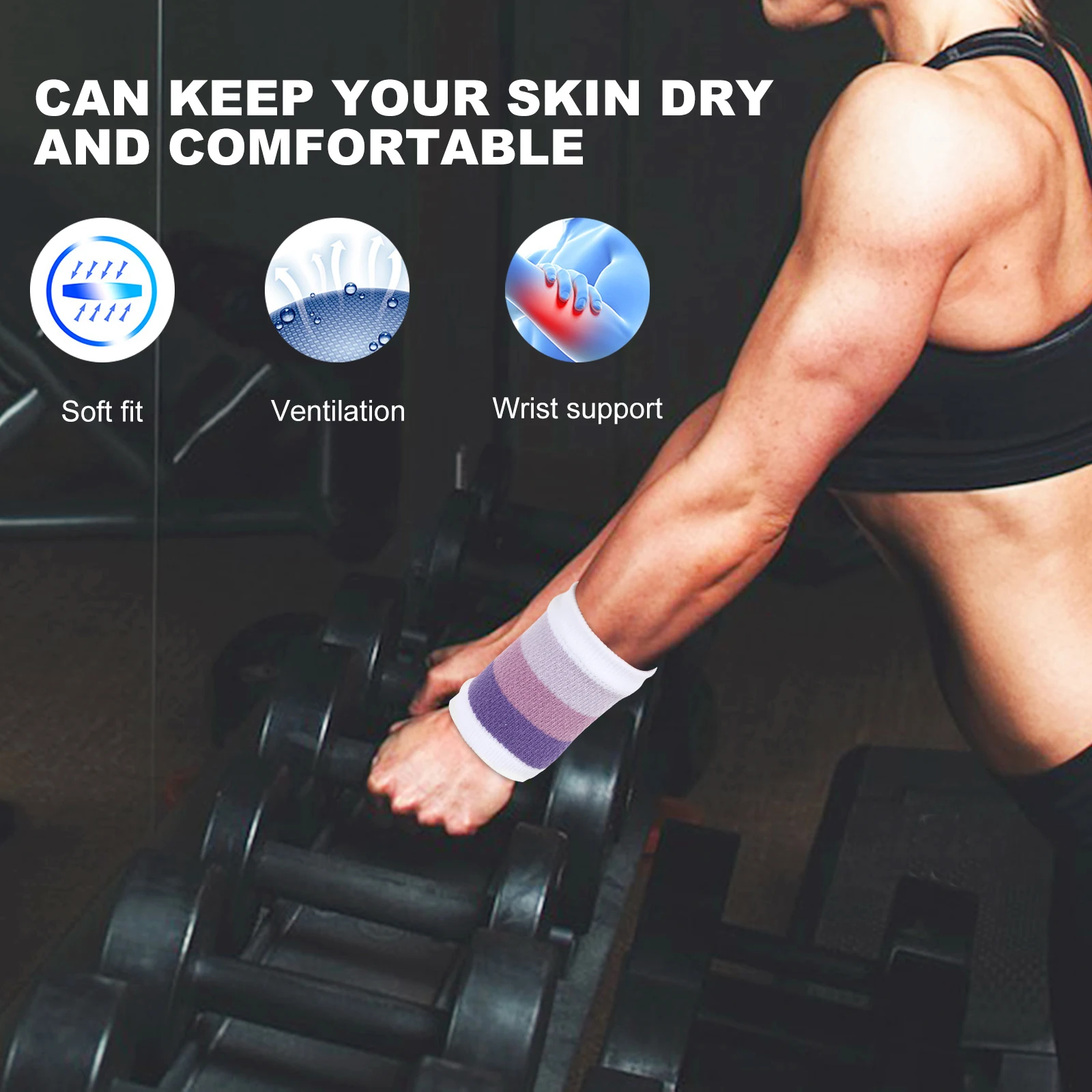 

Sweat Absorbent Wristband for Sports Fitness Exercise Basketball Running Gym Workout Men Women Pink Sports Wristband