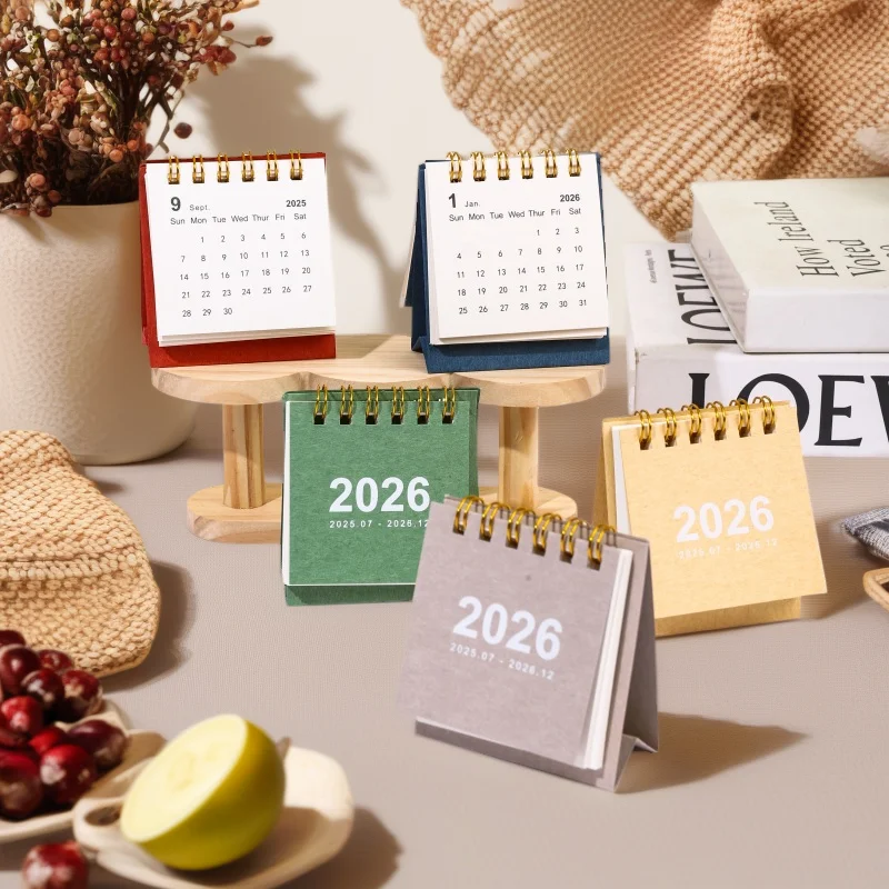 

2026 Desk Calendar, Retro Mini Calendar Desktop Ornament, Student Portable Coil Calendar Planner