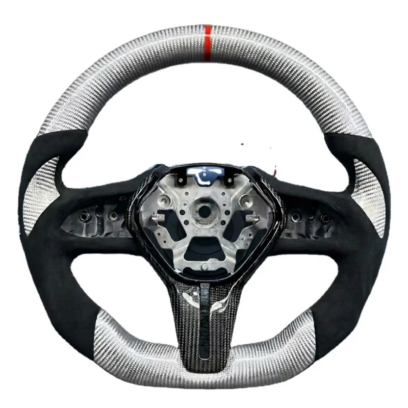

Custom Carbon Fiber Sports Steering Wheel White Peorated Leather 35mm Grip 3 Spokes for BRZ/ 86