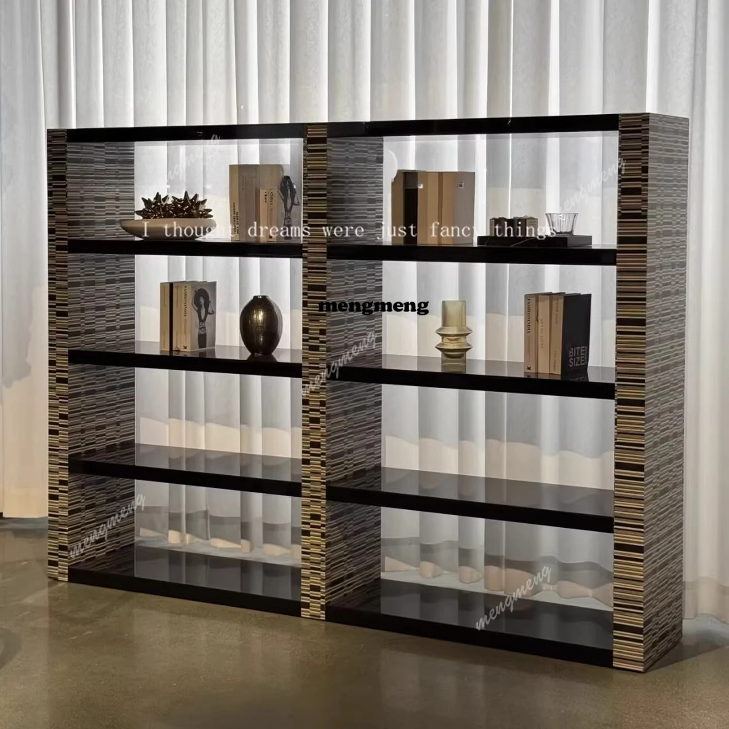Italian minimalist solid wood bookshelf Home art shelf Designer display Multi-element storage decorative shelf