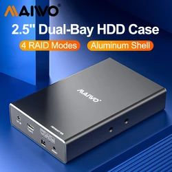 MAIWO HDD Case 2.5 Inch Dual Bay External Hard Drive Enclosure Case HD Array SATA TO USB Hard Disk Array With 4 RAID Function