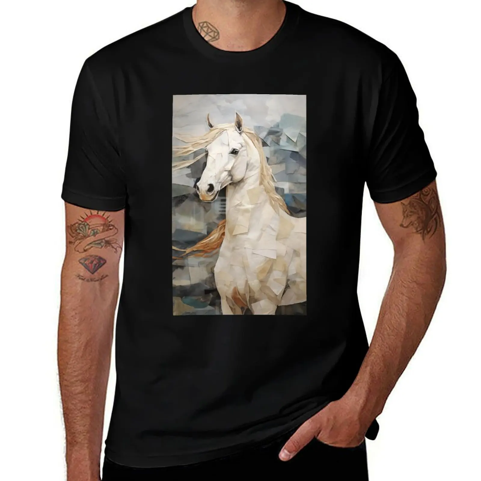 

Stoic Horse Collage Portrait T-Shirt cotton graphic tees cotton man t-shirts luxury designer black t shirts for men