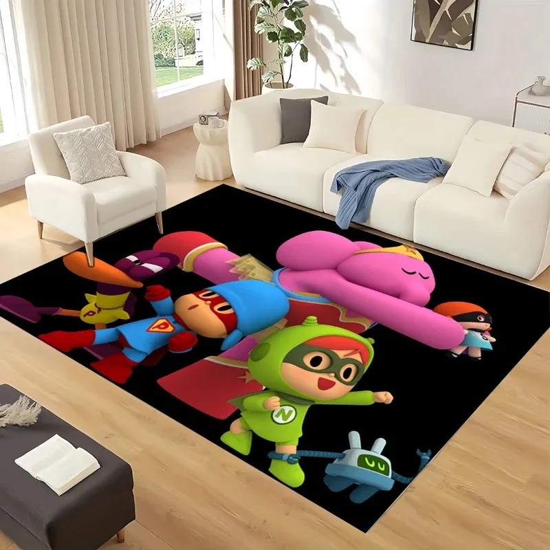 3D Fun P-Pocoyo Elly Pato Cartoon Style Living Room Decoration Soft Carpet Kids Play Anti-slip Floor Mat Washable Lounge Rug