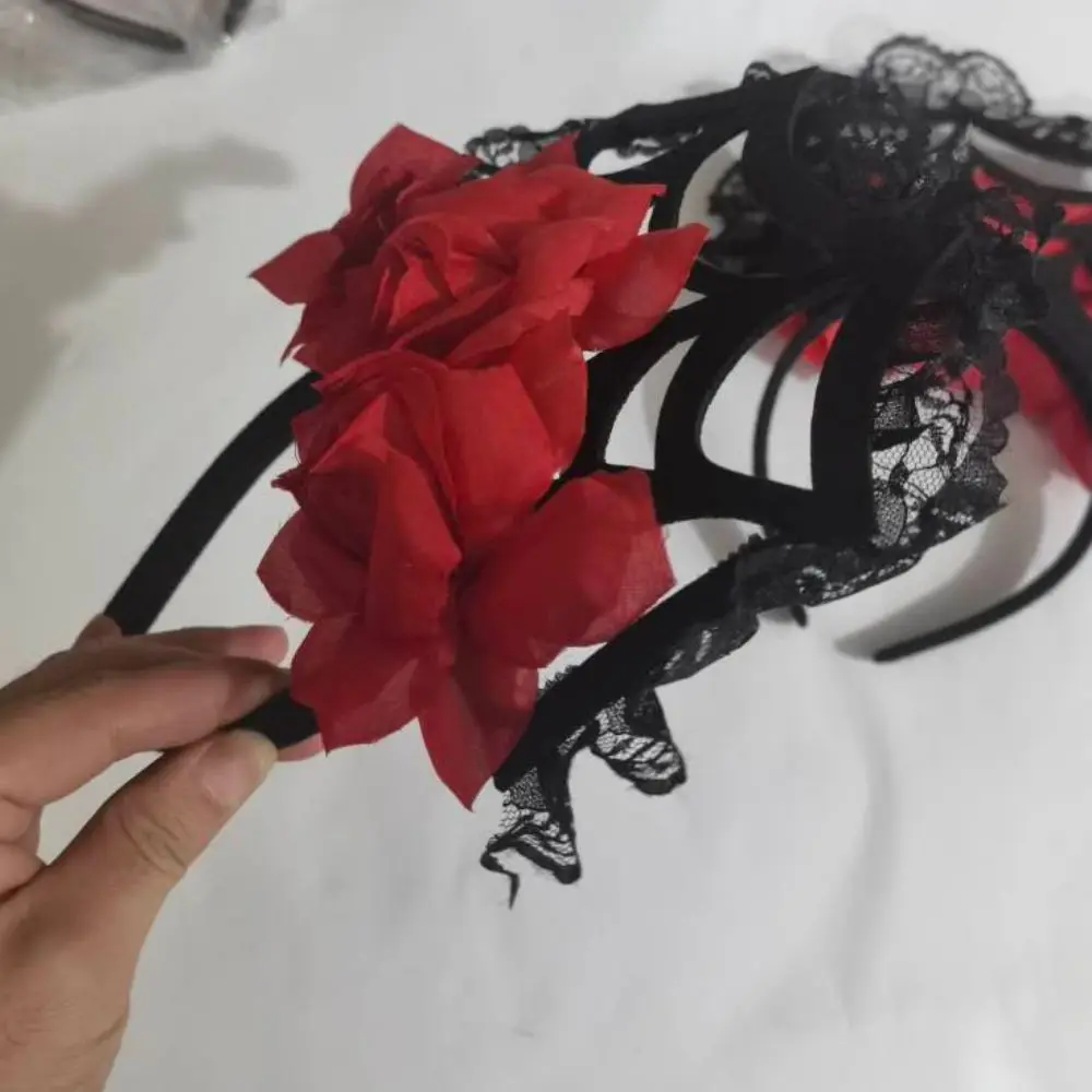 Haaraccessoires Halloween hoofdband decoratie grote roos bloem rode roos bloemen hoofdtooi haarband bloemen roos bloem kroon