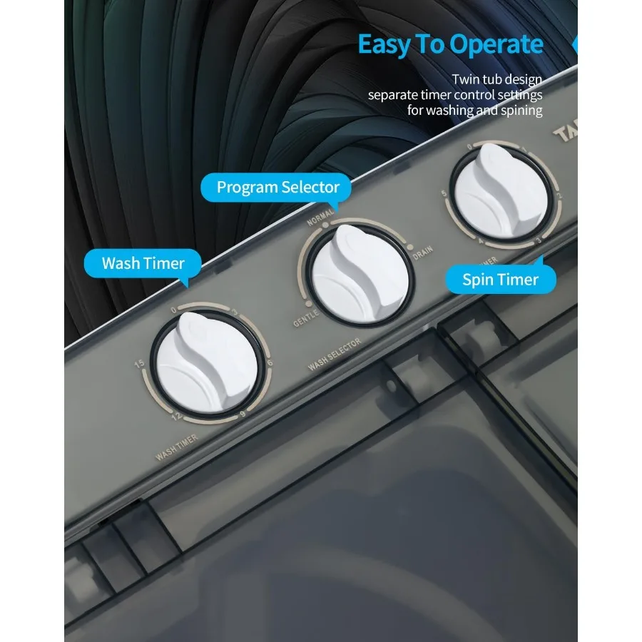 Mesin Cuci Mini Portable Twin Tub 16.5lbs, Mesin Cuci Semi Otomatis Kompak dengan Pengering, Mesin Cuci Portable Top Load untuk Asrama A