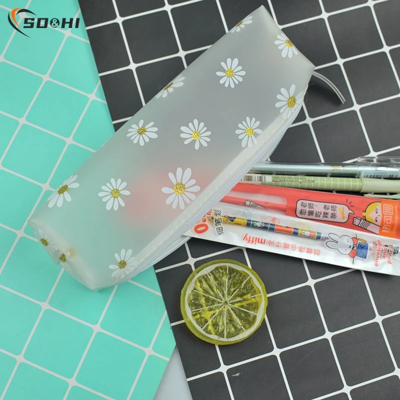 School Supplies Stationery Kawaii Transparent Pencil Case Daisy Gift Estuches School Pencil Box Pencilcase Pencil Bag