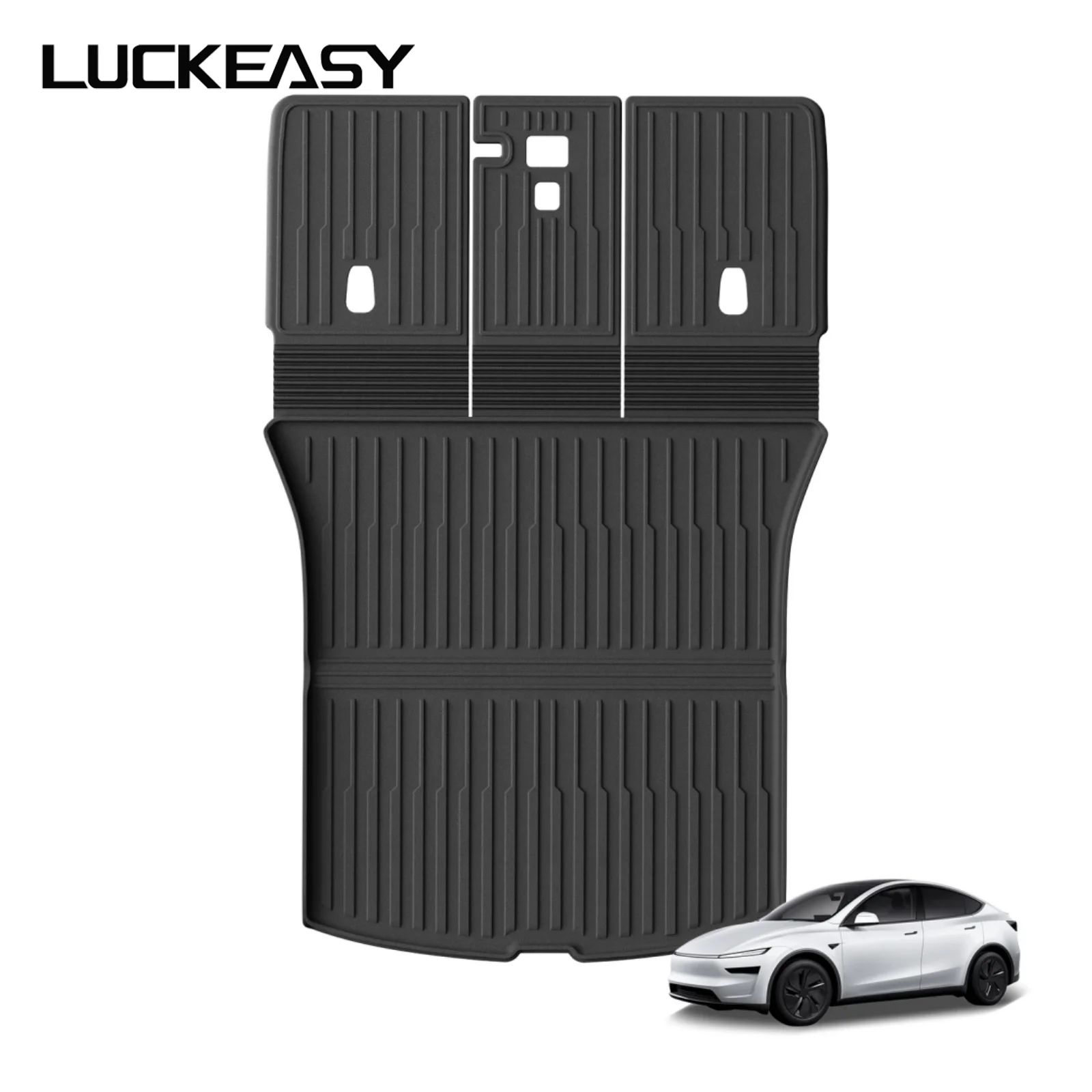 LUCKEASY for Tesla Model Y Juniper 2025 2026 Trunk Mat TPE Waterproof Anti-Scratch Integrated Cargo Liner Car Backrest Pad Black