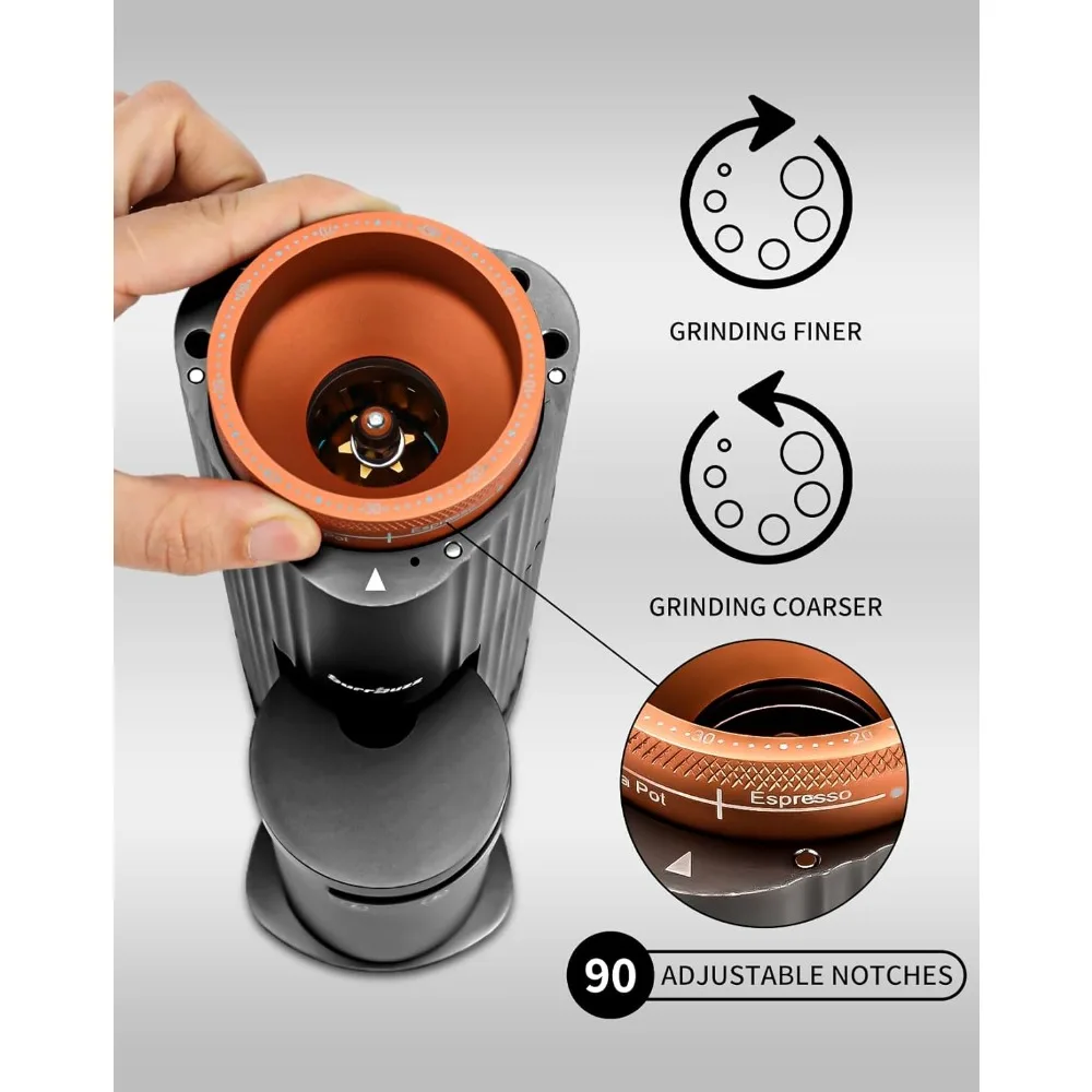 2025 New Electric Burr Coffee Grinder, Professional Espresso Grinder, Quiet, Compact, 65g Single Dose, 90 Settings