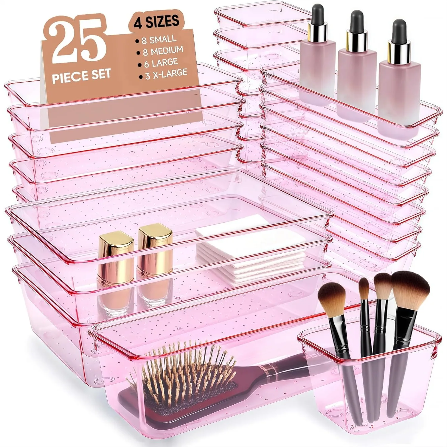 

25 Pcs Acrylic Drawer Organizers for Kitchen, Desk, and Vanity - Multifunctional Storage Trays with Non-Slip Design, Stackable