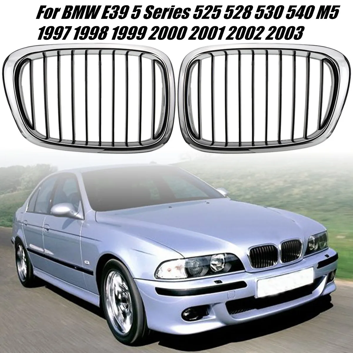 

2 шт. автомобильные передние решетки для почек для BMW E39 5 серии 525 528 530 540 M5 1997 1998 1999 2000 2001 2002 2003 хром черный