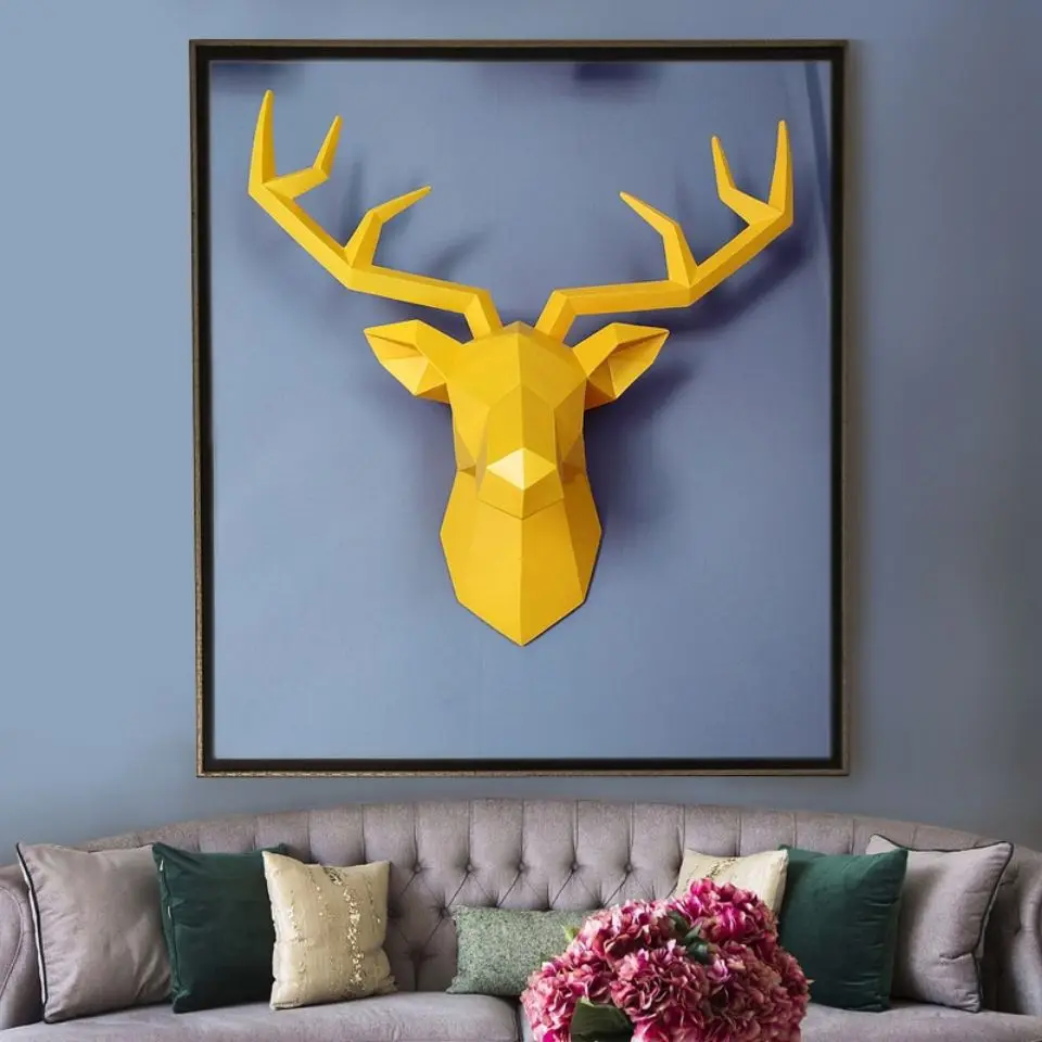 

3D Deer Head Wall Sculpture Modern Home Decor Animal Statue Luxury Jewelry Living Room Decoration Accessories Ambience Decoratio