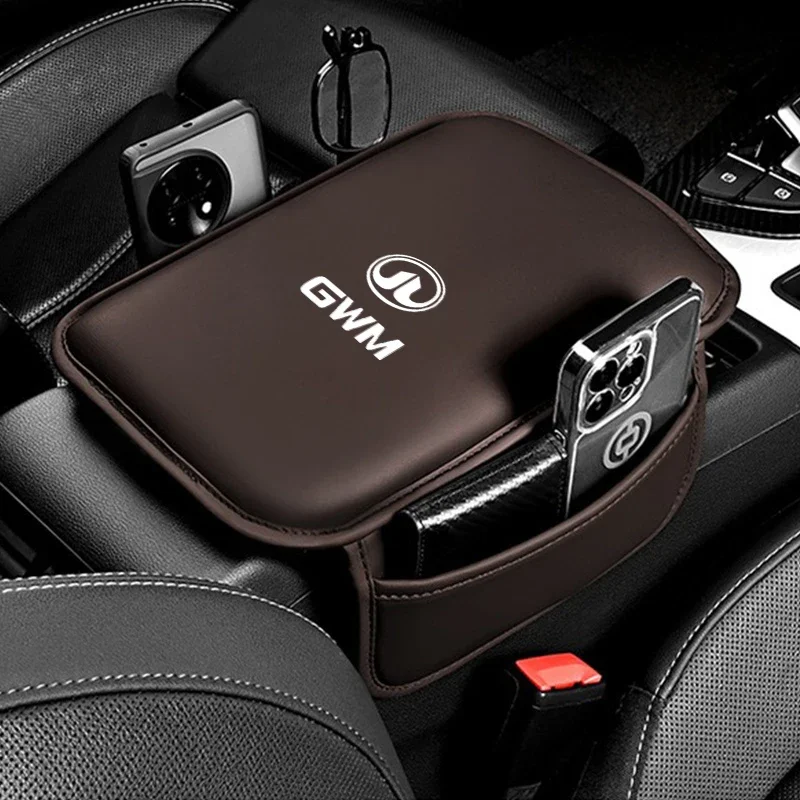 Leather Car Armrest Box Pad Cover With Storage Pocket For Haval H6 JOLION HEV H3H2 F7 GWM Tank300 Tank500 Car Interior Accessory