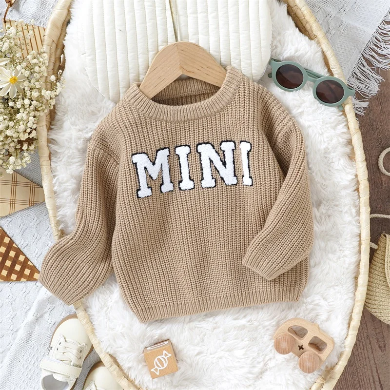 Baby Autumn Fall Winter Warm Knit Sweaters Long Sleeve Letter Embroidery Pullover Infant Fall Tops