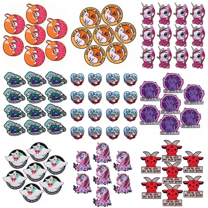 Prajna 10pcs Eisen auf Patches DIY Tiere Stickerei Patch Cartoon Applique gestickte Patches auf Kleidung Katze Hund Einhorn Abzeichen