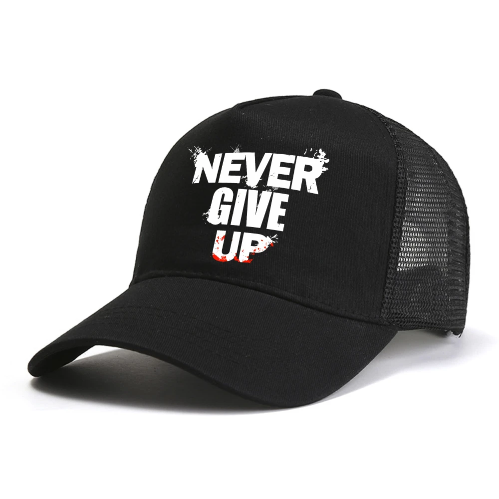 NEVER GIVE UP baseball cap Men's summer fashionable casual sports hat outdoor men mesh adjustable Trucker hats