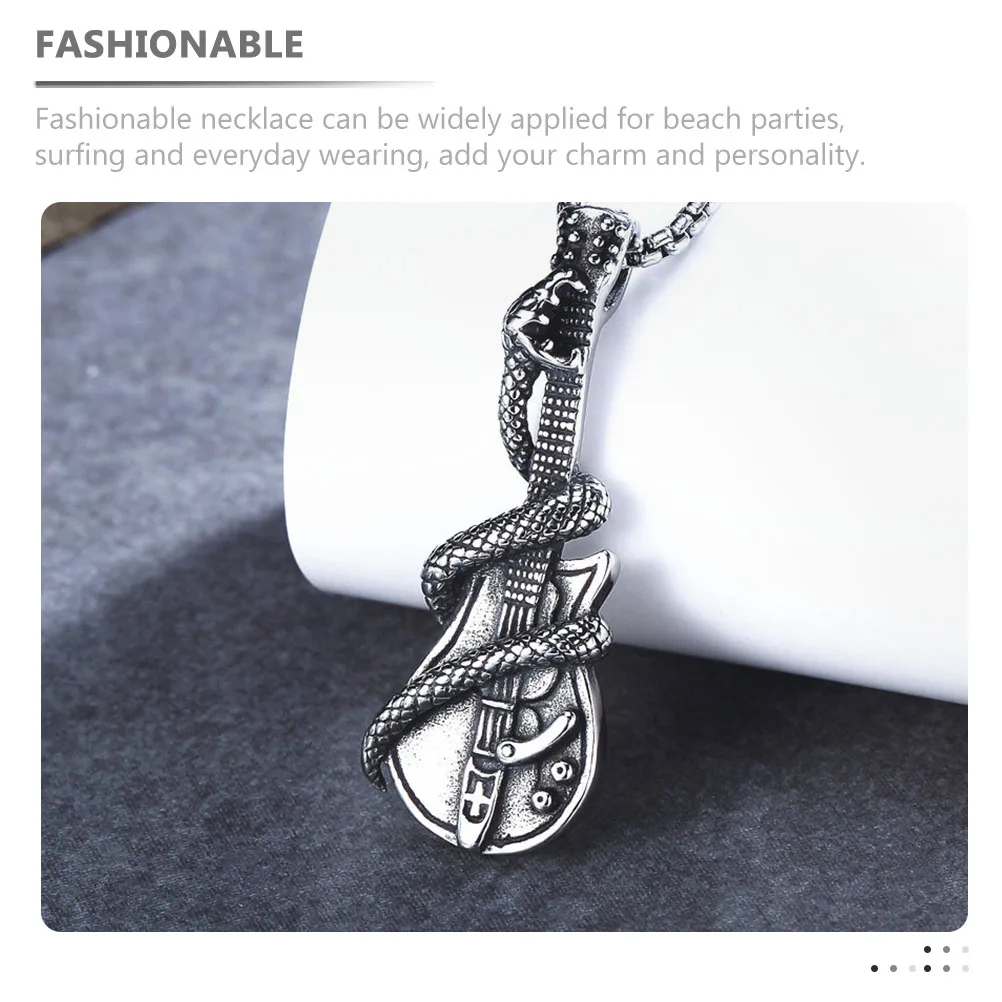 

Guitar Pendant Stainless Steel Men Beach Party Everyday Wear Cool Necklaces Male Jewelry Guitar Necklace Snake Necklace Pendant