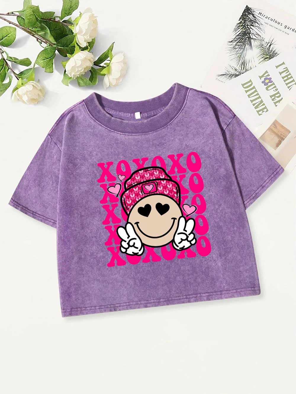 ฤดูร้อน Cotton Crop Tops สตรี Xoxoxo หัวใจพิมพ์ล้างเสื้อยืดลําลอง O-คอปกติ Fit Streetwear Y2K Womans เสื้อผ้า