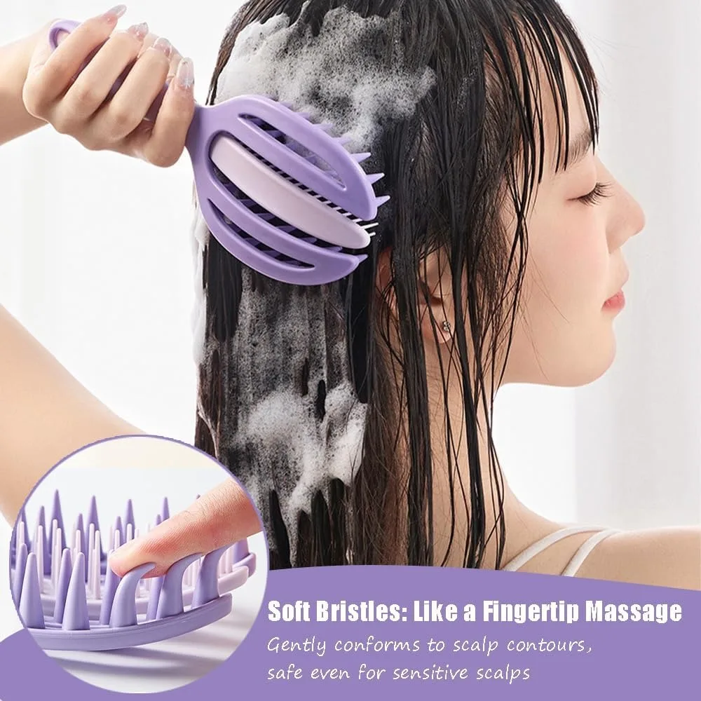 2 in 1 Scalp Massager Shampoo Brush Detachable Hair Exfoliator Wet Dry Comb Curved Vented Self Cleaning Brush Styling Tools