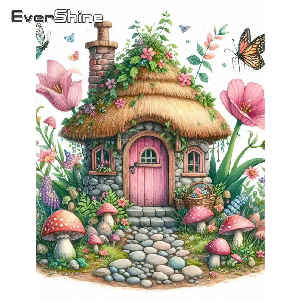 Evershine Vollquadrat Rund Diamant Mosaik Haus Landschaft Kreuzstich Kits Malerei Cartoon Home Dekoration