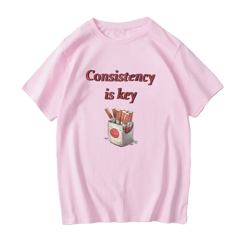 Cotton Tee Consistency Is Key Cigarette Graphic Tee-shirt Short Sleeve O-neck Unisex T-shirt Men Streetwear Printing Clothes Boy