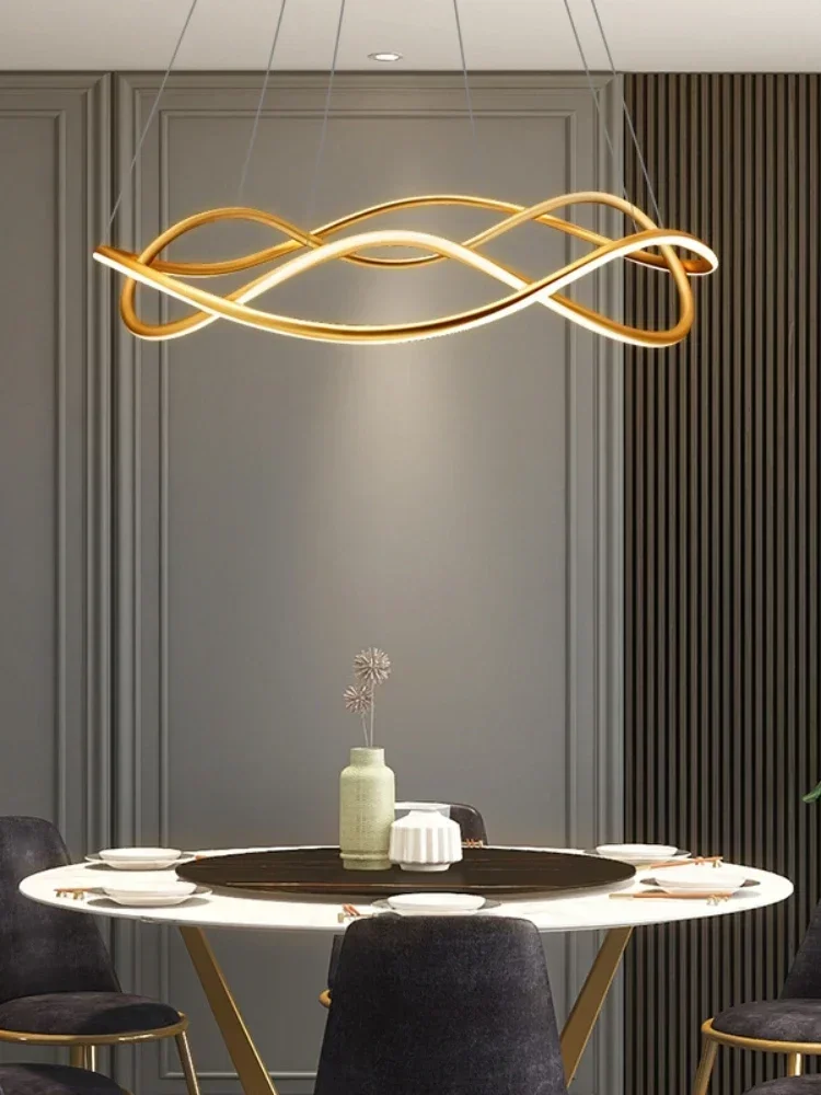 

Modern Designer 3D Curved Pendant Lamp Living Room Restaurant Bedroom Kitchen Hotel Line Art LED Chandelier Home Decor Lighting