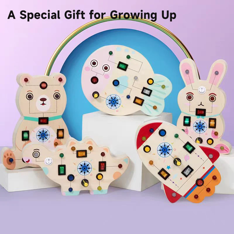 Montessori Children Busy Board Toys Cartoon Animal LED Light Switch Control Board Travel Activities Toys Educational Games Toys