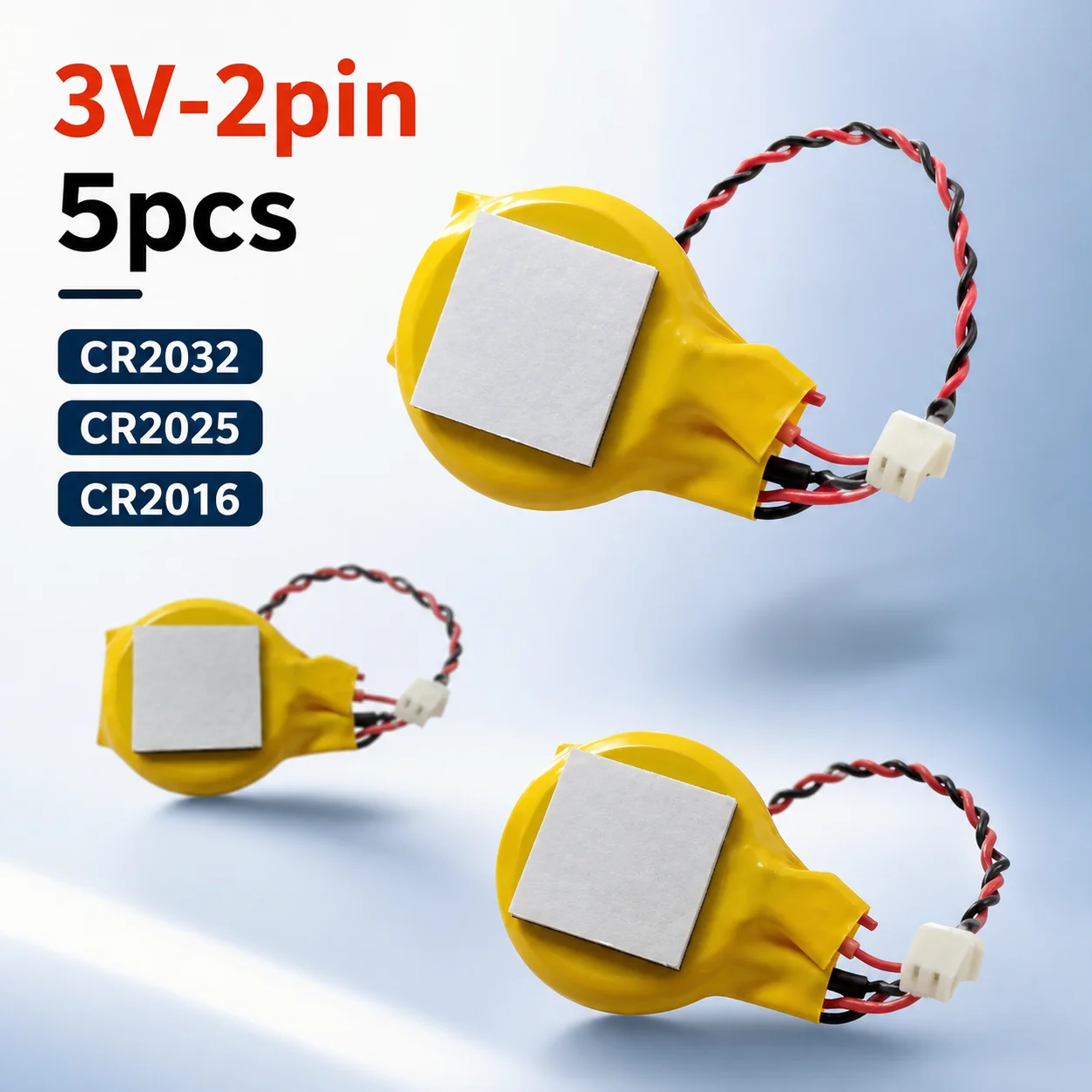 5PCS CMOS BIOS Button Cell Battery With 2Pin Wire for Laptop Motherboard, CR2032 CR2025 CR2016 Replacement Pack