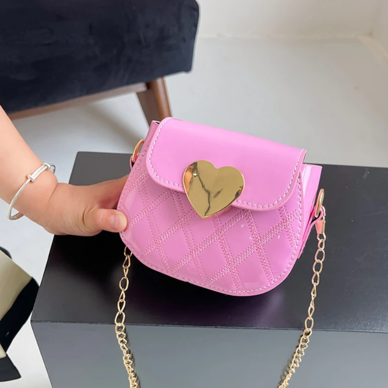 Embroidery Thread Girls Shoulder Bag Shiny Love Heart Children's Small Crossbody Bags Patent Leather Princess Coin Purse Handbag