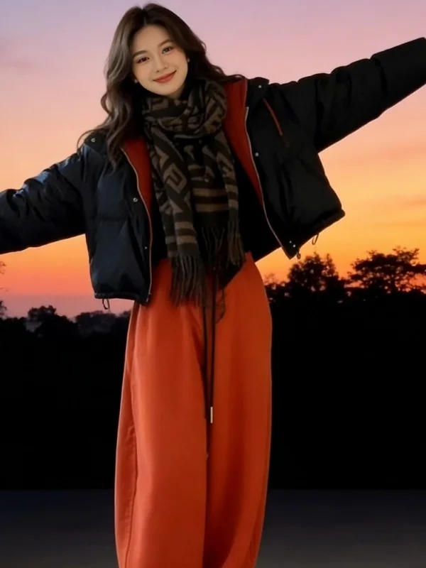 

Корейский повседневный комплект: свободная хлопковая куртка с капюшоном и модные универсальные брюки для женщин, новинка весенней коллекции