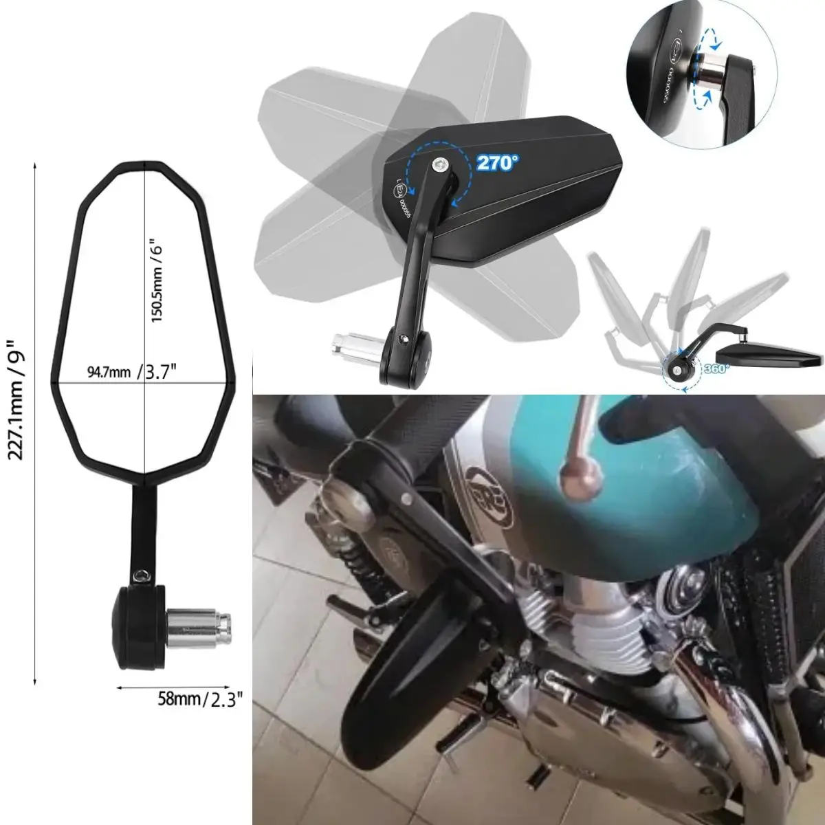 

7/8" or 1'' Motorcycle Handlebar Mirrors Motorbike Side Mirror For Moped Scooter Yamaha Kawasaki Honda Kawasaki