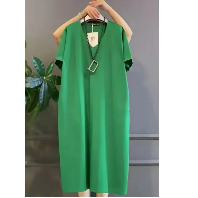 

Women's Fashion V-Neck Loose Casual Dress Summer Versatile Oversized Dress