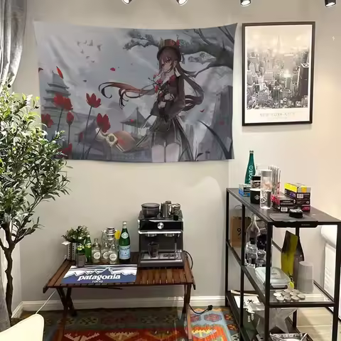 Hu Tao Banner Art Printing Japanese Wall Flag Anime Wall Hanging Home Decor