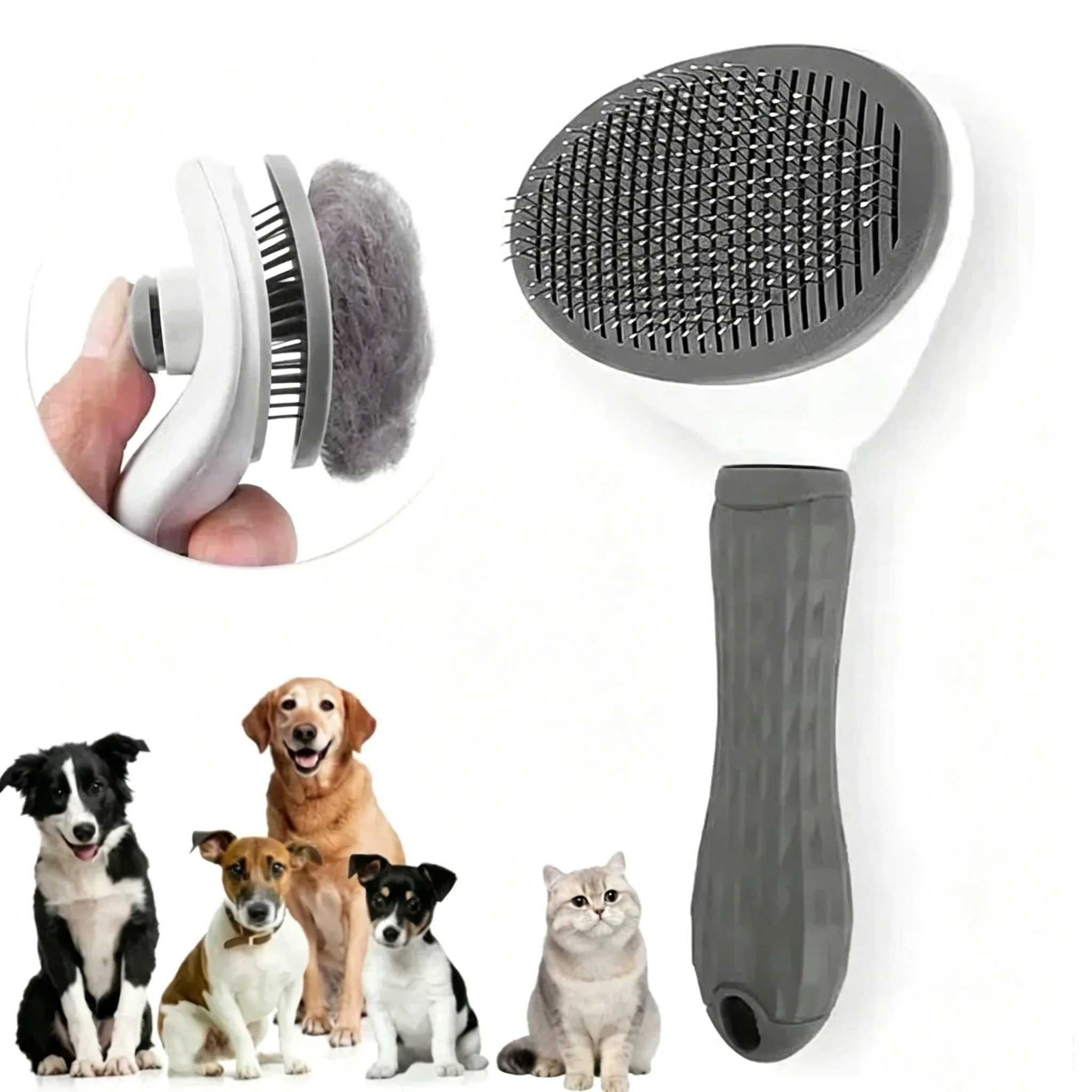 1pc/2pc Self-Cleaning Pet Brush Comb Removes Hair Gentle Pain Free Detangler Grooming Tools for Dogs Cats Daily Care Accessories