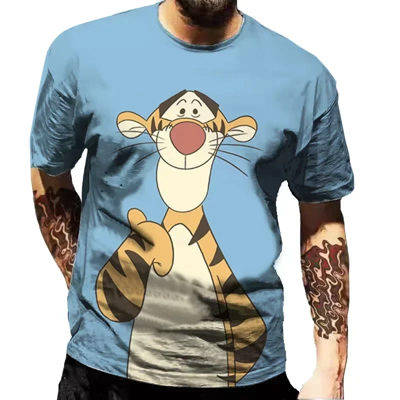 2024 New Summer Casual New Disney Tigger  3D Print T-shirt Cute Cartoon Anime Graphic T Shirts Fashion Harajuku Street Tops Tees