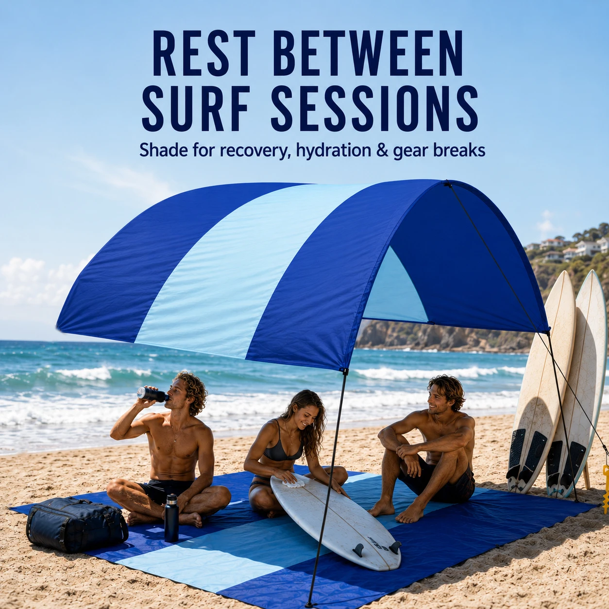 150 SQ.FT Beach Shade Canopy, UPF50+ Wind-Powered Lightweight Beach Tent with Sand Anchors for Surfing Water Sports view 4