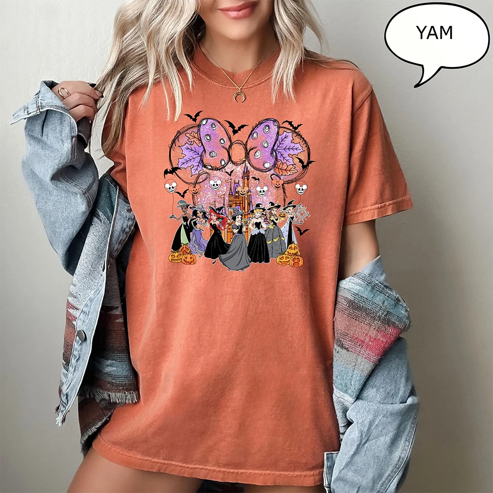 2025 Neues Disney Halloween Kurzarm-T-Shirt für Damen, lässiges Mode-Shirt, Disney Magic Princess, Sommer, bequemes Sport-Top