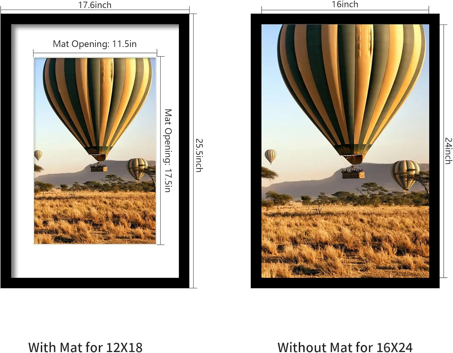 

16x24 Picture Frame Set of 5, Black Poster Frame, Display Pictures 12 x 18 with Mat or 16x 24 Without Mat for Horizontal·On Sale