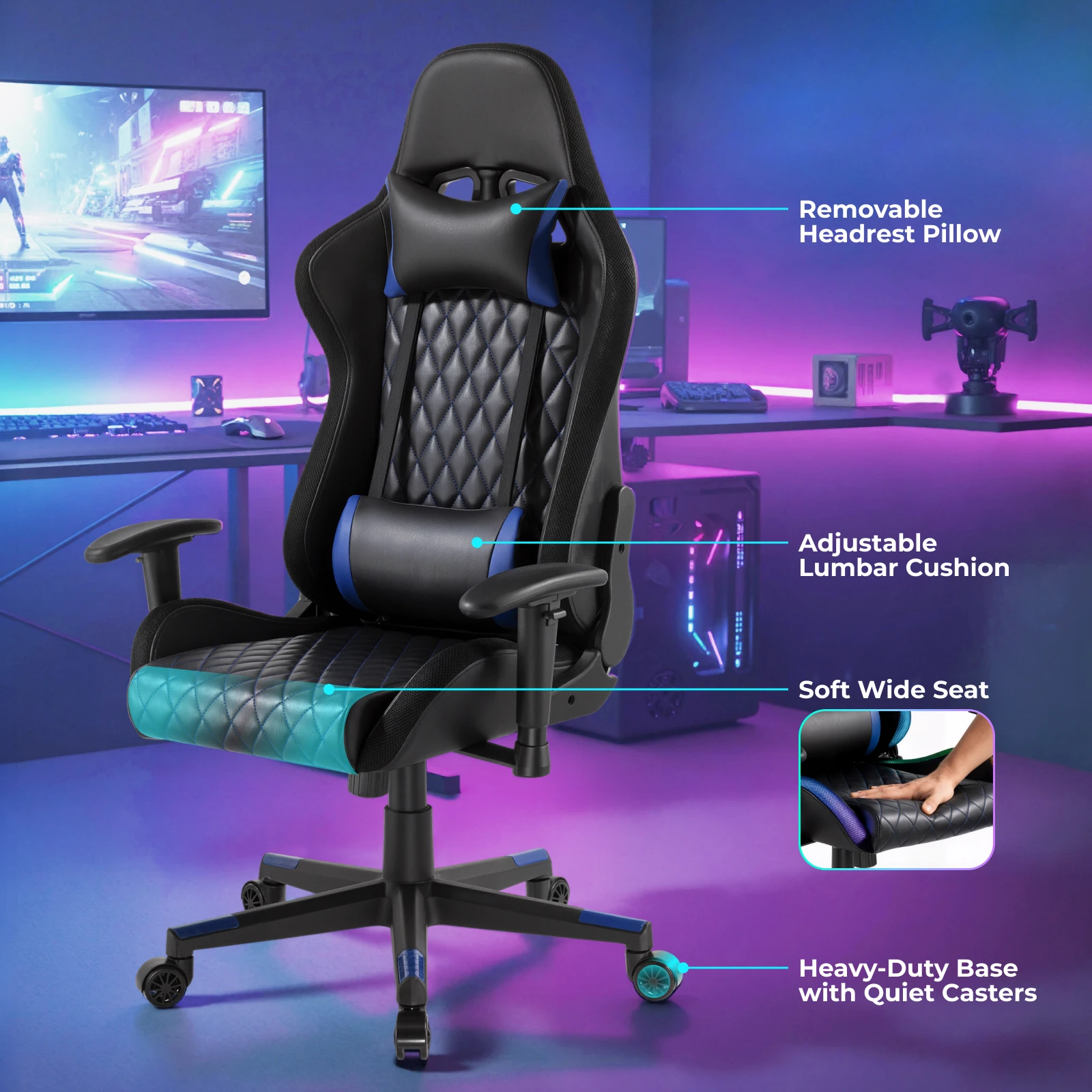 Büyük Elmas Desenli PU Oyun Lü - Rgb Gaming Chair incelemesi ve fiyatı