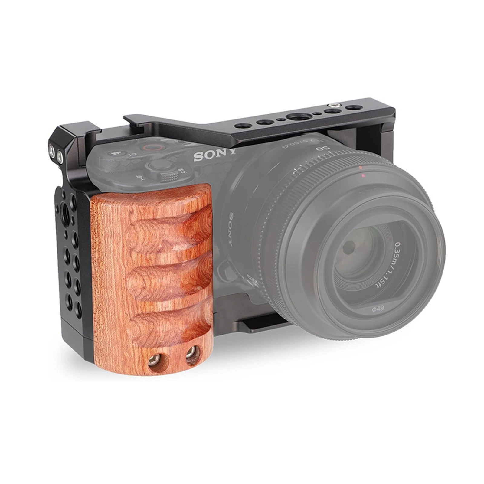 ソニーZV-E10ケージカメラ用Probty木製ハンドル付きコールドシュー、ソニーZV-E10デジタル一眼レフカメラ用ラビットケージサポートブラケット