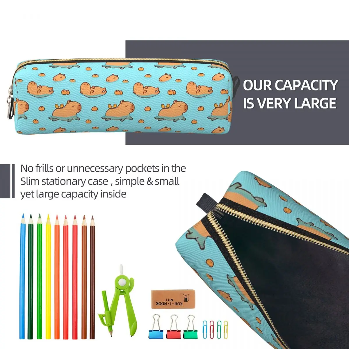 Kawaii Capybara 연필 케이스 크리 에이 티브 애니메이션 만화 펜 가방 어린이 대용량 학생 학교 지퍼 연필 케이스