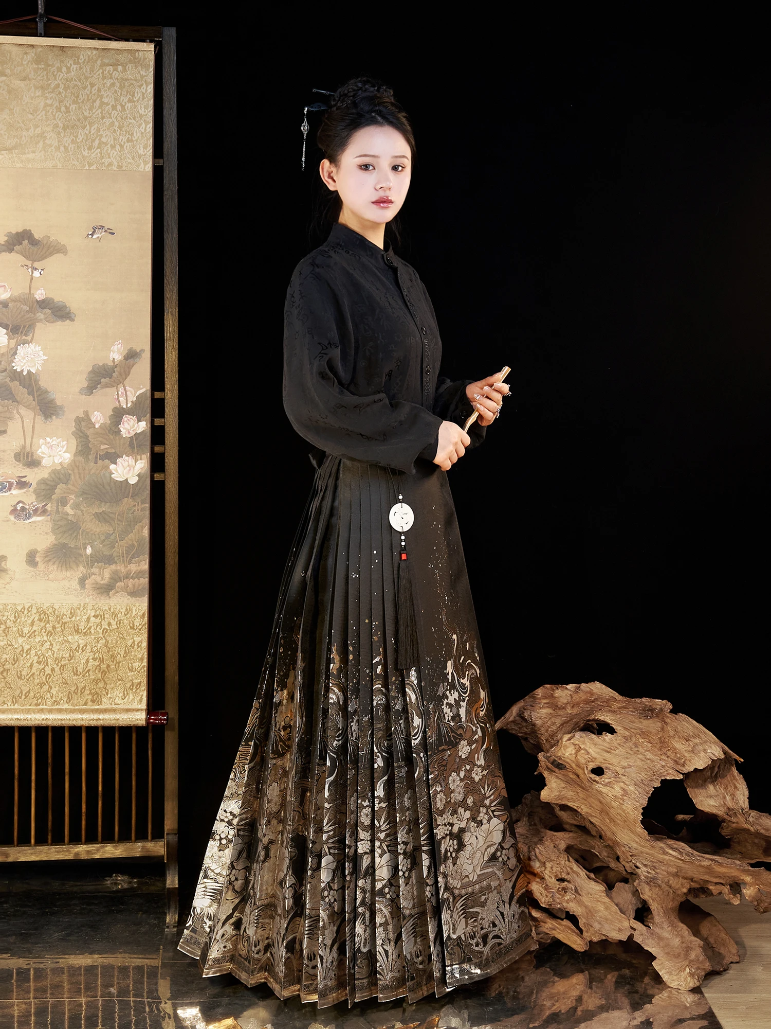 [Golden Scale Banquet] Original Hanfu Ming Weaving Gold Imitation Makeup Flower Daily Horse Face Skirt Set 2024 New hanfu