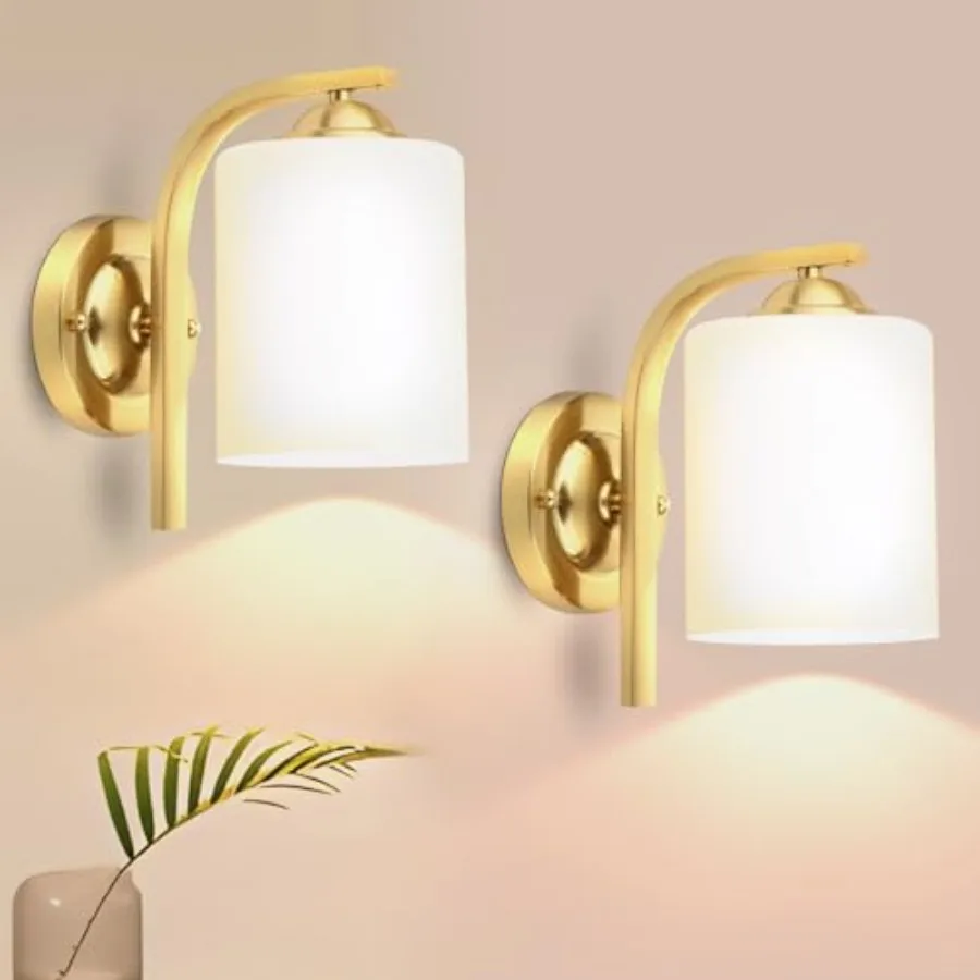 

Wall Light Fixtures, Wall Sconce 2 Light, Wall Lamp Bathroom Vanity Lightting for Mirror Bedroom Hallway Kitchen Porch, Milky W